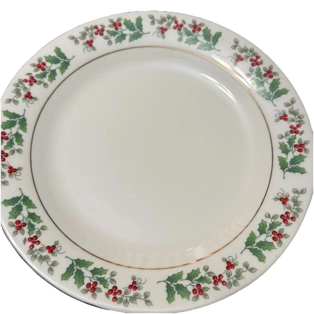 Gibson Holly Berries Bread Dessert Plates Set of 4 Christmas Holiday‎ China 7
